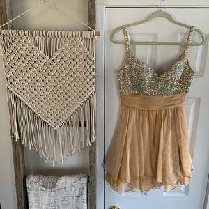 Gold Bejeweled Mini Dress